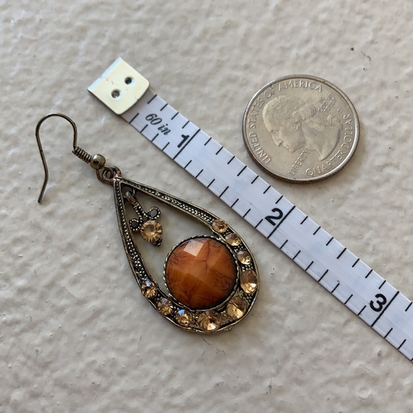 Vintage Metal and Orange Stone and Crystal Drop Earrings - Picture 10 of 11